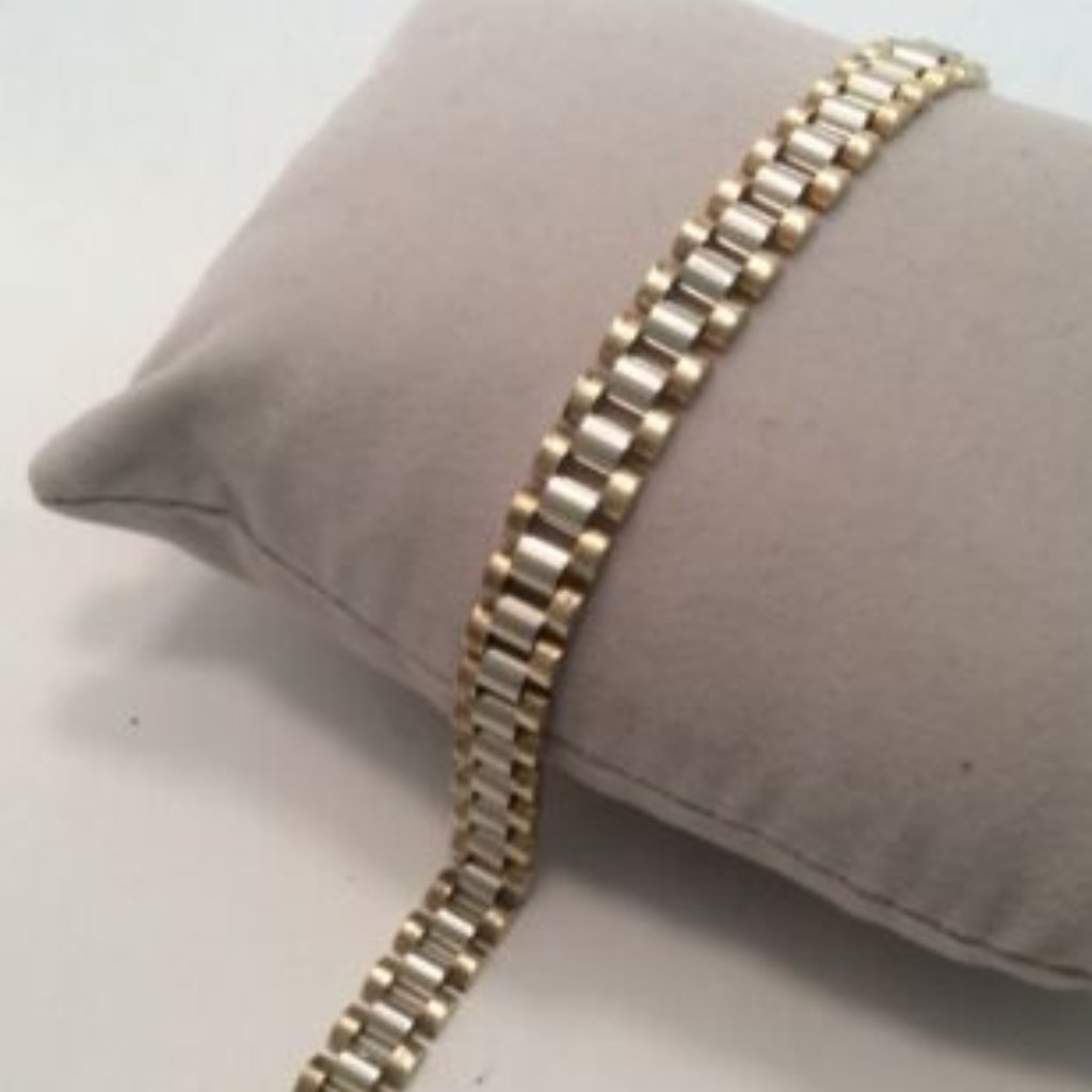 10kt Yellow Solid 2 Tone Real Gold Oyster Link Rolex Bracelet Mens Women 8mm